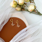 Gold Butterfly Huggie Hoop Earrings, Butterfly Earrings, Butterfly Charm Hoop Earrings, Small Butterfly Huggies, Mini Hoop Dangle Earrings